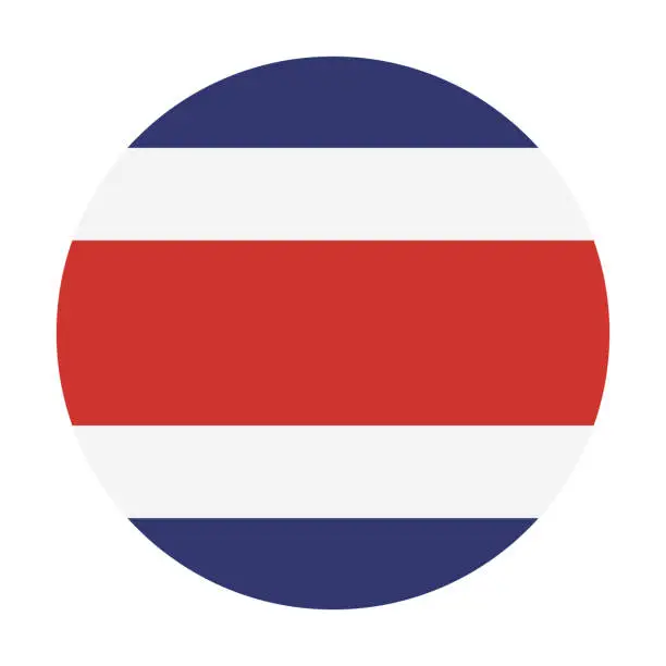 Vector illustration of Costa Rica flag. Button flag icon. Standard color. Round button icon. The circle icon. Computer illustration. Digital illustration. Vector illustration.