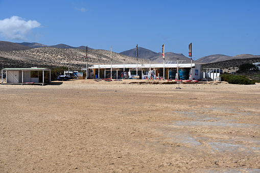 Pájara, Fuerteventura, Spain, February 20, 2024 - The ION Club in Risco del Paso, a kitesurfing school in the lagoon of Sotavento, Fuerteventura, Canary Islands, Spain.