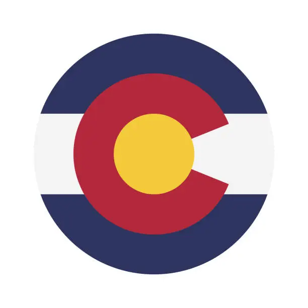 Vector illustration of Colorado flag. Button flag icon. Standard color. Round button icon. 3d ICONS. The circle icon. Computer illustration. Digital illustration. Vector illustration.