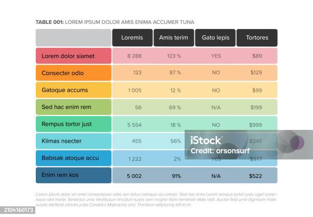 Simple Stylized Data Table Rainbow Pastel Layout Template Stock ...