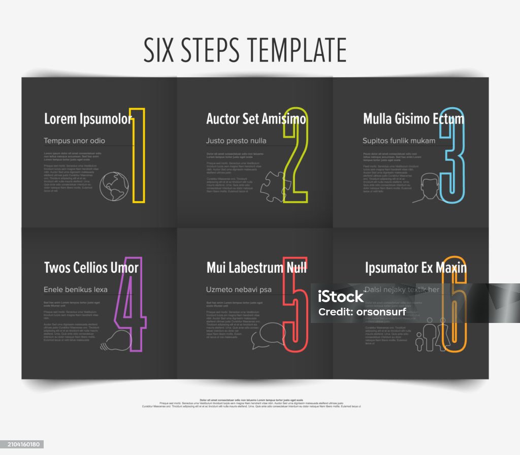 6 Steps Templete Six Steps Progress Template On Dark Gray Folded Paper Stock ...