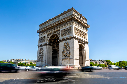 Paris, France - March 2016: Traffic around Arc de Triomphe