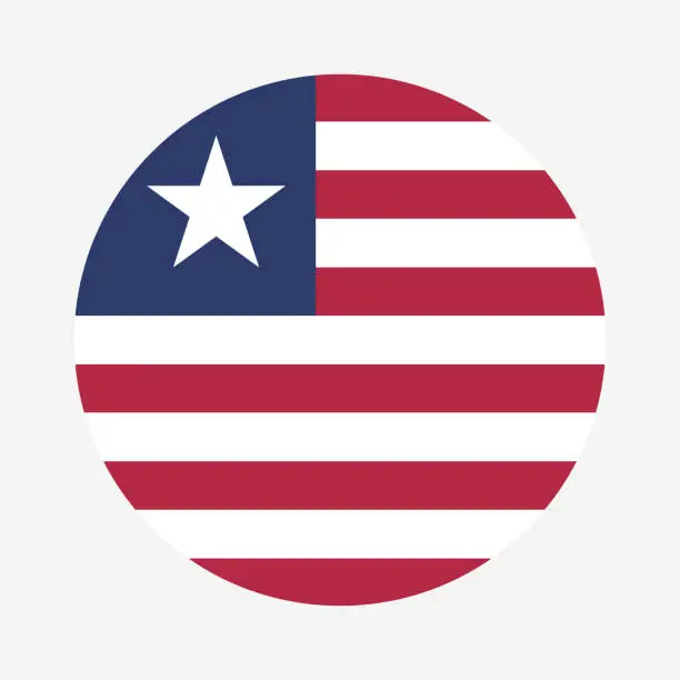 Vector illustration of Liberia circle flag. Circle icon flag. Standard color. Button flag icon. Digital illustration. Computer illustration. Vector illustration.