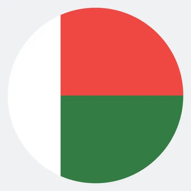 Vector illustration of Madagascar circle flag. Circle icon flag. Flag icon. Standard color. Digital illustration. Computer illustration. Vector illustration.