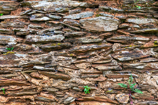 Time's Patina: Worn Texture of Slate Wall.