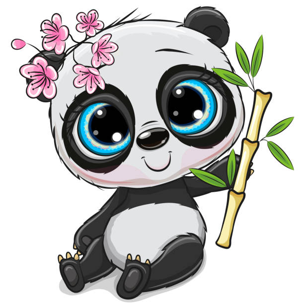 ilustrações de stock, clip art, desenhos animados e ícones de cartoon panda with bamboo isolated on a white background - 7298