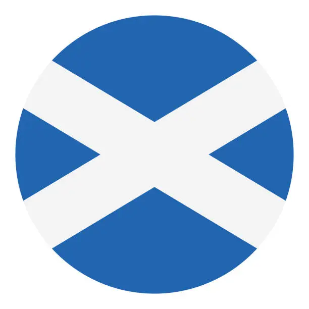 Vector illustration of Scotland flag. Button flag icon. Standard color. Round button icon. The circle icon. Computer illustration. Digital illustration. Vector illustration.