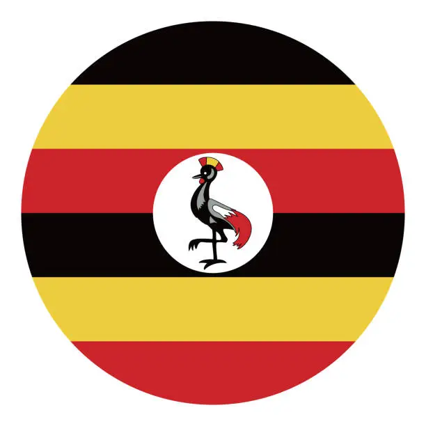 Vector illustration of Uganda flag. Button flag icon. Standard color. Round button icon. The circle icon. Computer illustration. Digital illustration. Vector illustration.