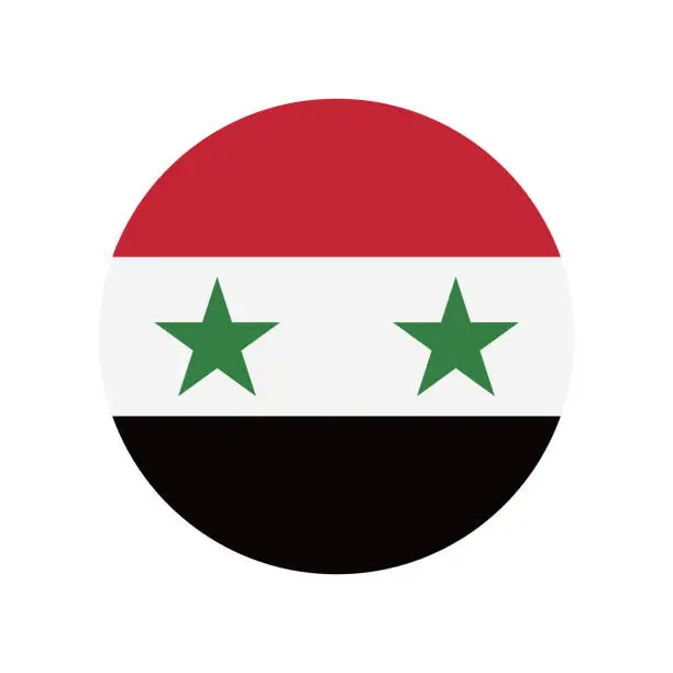 Vector illustration of Syria flag. Circle icon flag. Standard color. Button flag icon. Digital illustration. Computer illustration. Vector illustration.