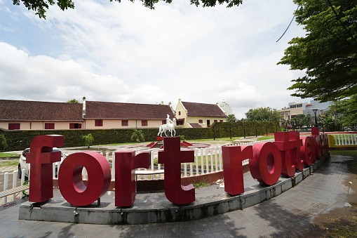 Makassar, Indonesia - March 21 2024: The building in Fort Rotterdam which is a Dutch heritage tourist attraction