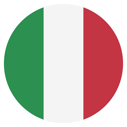 Italy flag. Standard color. Circular icon. Round national flag. Digital illustration. Computer illustration. Vector illustration.