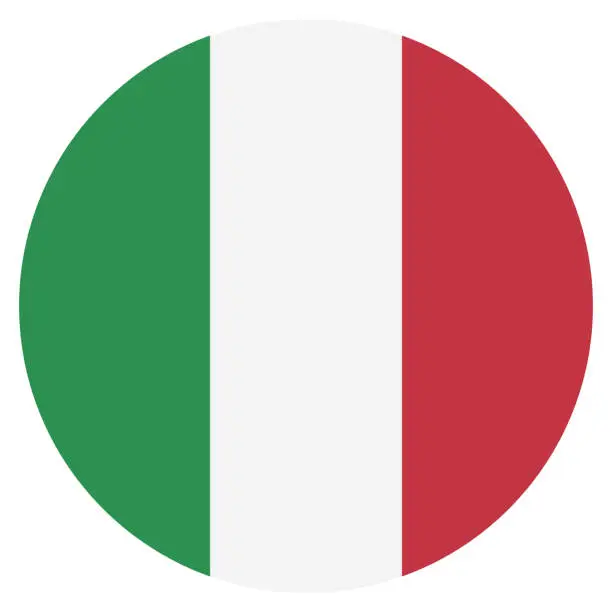 Vector illustration of Italy flag. Standard color. Circular icon. Round national flag. Digital illustration. Computer illustration. Vector illustration.