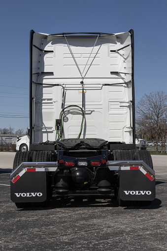 Indianapolis - March 20, 2024: Volvo Semi Tractor Trailer Big Rig Truck display at a dealership. Volvo Trucks supplies complete transport solutions.