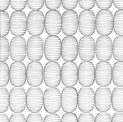 Handmade graphic drawing of repetitive oval shapes in grey color on white background