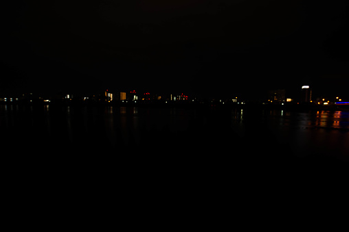 Panoramic night view of trieste harbor