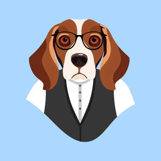 Vector illustration of Humanized Beagle breed dog dressed up in office outfits. Design for dogs lovers.