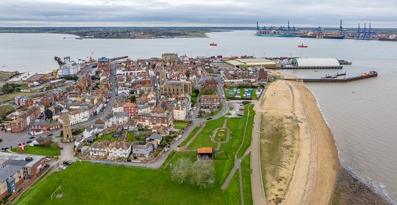 Aerial photo from a drone of Harwich in Essex, UK. Captured in March 2024.