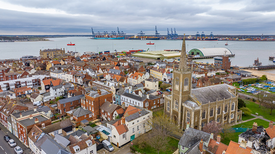 Aerial photo from a drone of Harwich in Essex, UK. Captured in March 2024.