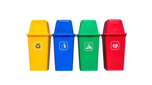 istock Set of waste sorting garbage cans in different colors isolated on white background with clipping path 2104274850