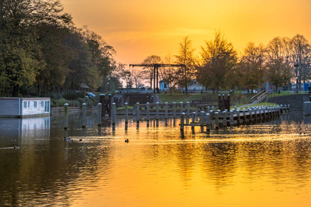 Sunset over Willemsvaart canal in Zwolle