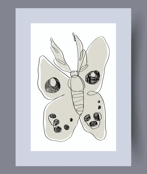 Vector illustration of Animal butterfly drawing moth wall art print