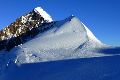 The Eastern sharp crest of Lyskamm Summit , Monte Rosa Massif, Alps Italy