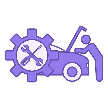 Car Service Color Icon. Vector Icon of Car Repair by Mechanic. Gear and Tools. Vehicle Repair and Maintenance