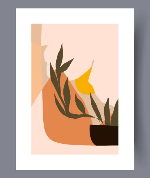 Vector illustration of Still life plants nordic vase wall art print