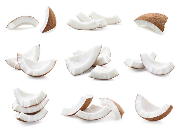 istock Various groups of fresh coconut pieces on white background 2104340888