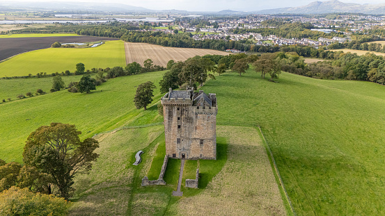 Clackmannan Scotland Uk, October 2th of 2023 Clackmannan Tower is a notable historical tower house located on King Seat Hill in Clackmannan, Clackmannanshire, Scotland. It dates back to the 14th century and was built by a descendant of Robert the Bruce. The tower is known for its high-quality stonework and has been a prominent landmark visible from miles around