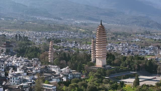 close-up of Three Pagodas of Chongsheng Temple in Dali