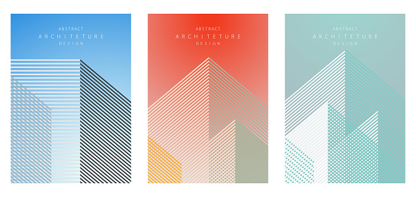 Vector line art style abstract architectural construction cover brochure design template backgrounds collection