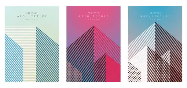 Vector illustration of Vector colors line art style abstract architectural construction cover brochure design template backgrounds collection