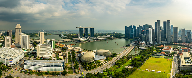 Marina Bay District of City Aerial View, Storm Passing City