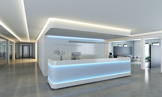 3d rendering of an reception area of an office