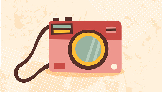 Vintage photography camera in retro style. Vector flat hand drawn illustration.
