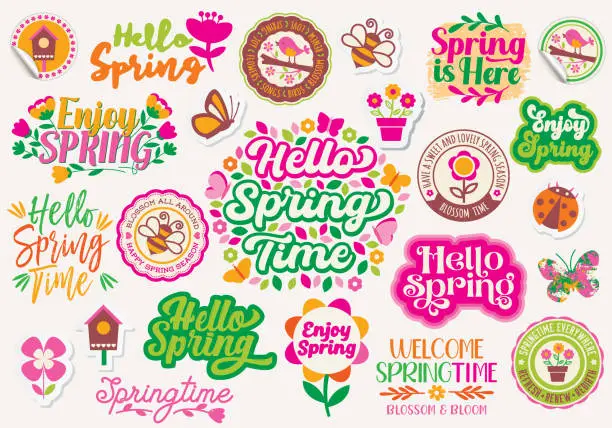 Vector illustration of Springtime -  Combo of labels and icons