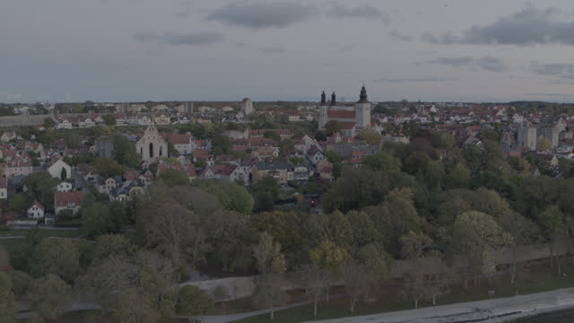 Drone over the Swedish island Gotland, in the town Visby.