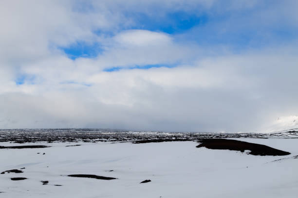 Landscape with snow, Askja caldera area, Iceland. Central highlands of Iceland