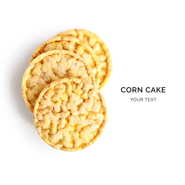 Creative layout made of corn cake on the white background. Flat lay. Food concept.