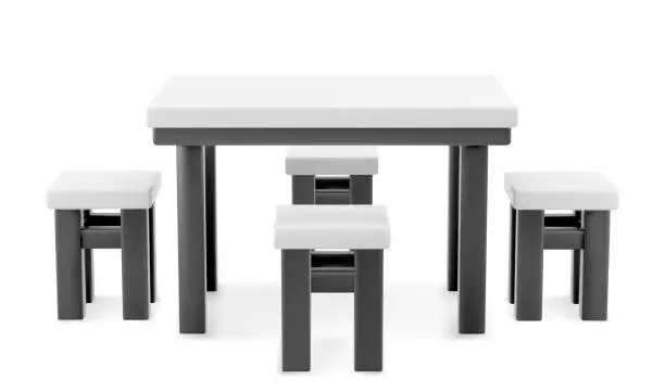 Vector illustration of 3D table and chairs isolated on white background