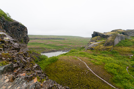 Iceland landscape. Jokulsargljufur National Park on a raining day, Iceland