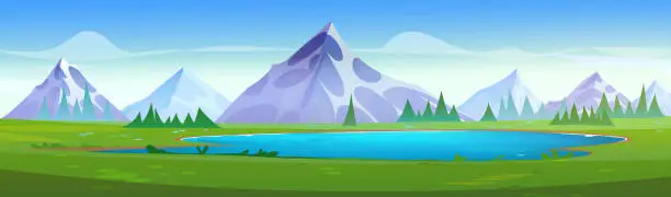 Vector illustration of Summer mountain landscape with lake