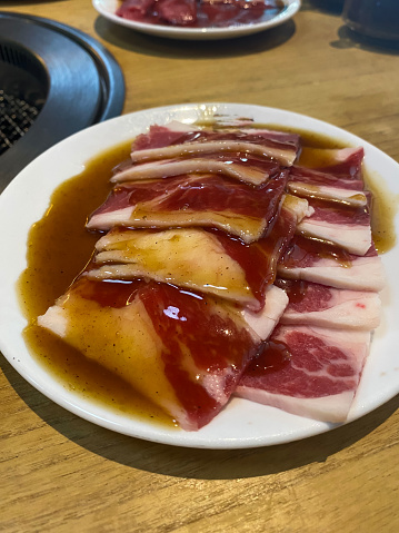 Sliced beef shabu-shabu grill on the table