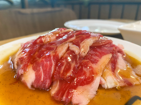 Sliced beef shabu-shabu grill on the table