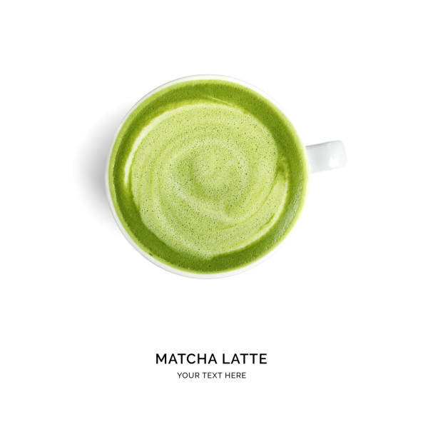 istock Creative layout made of matcha latte on white background. Flat lay. Food concept. 2104510946
