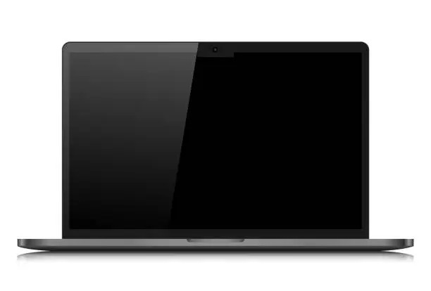 Vector illustration of A laptop with an empty black screen with a glare on a white background.