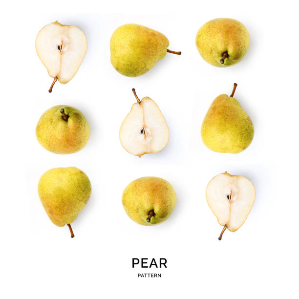 istock Seamless pattern with pear. Tropical abstract background. Pear fruit on the white background. 2104512555