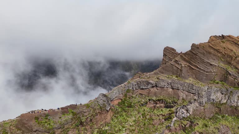 Drone shot at stairways to heaven in Madeira island near Pico Arieiro