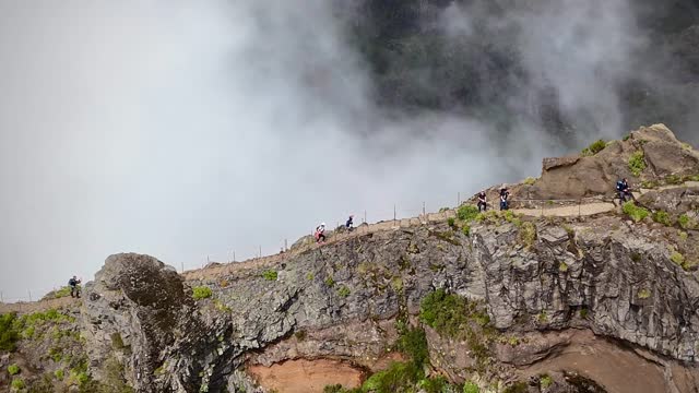Drone shot at stairways to heaven in Madeira island near Pico Arieiro
